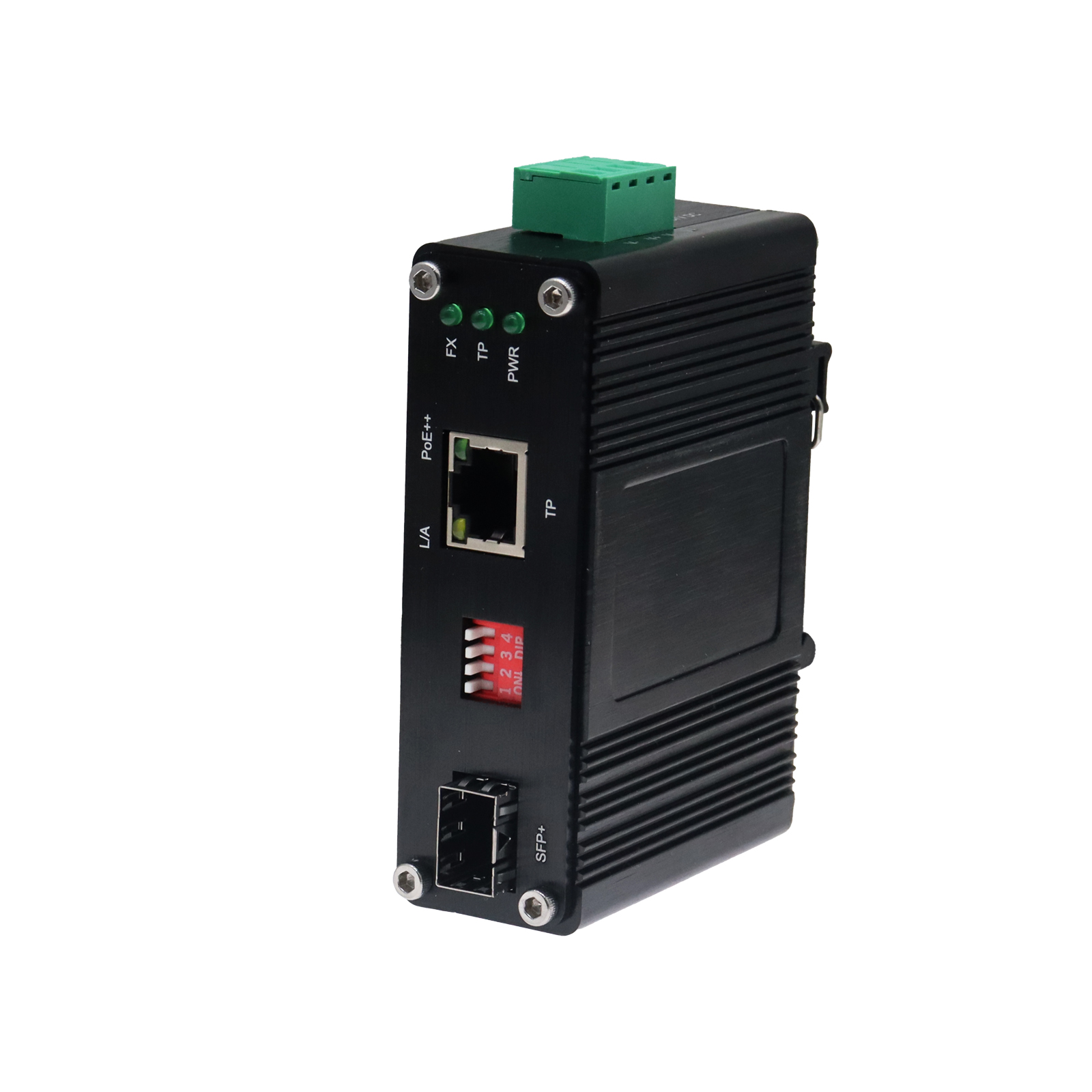 Mini Industrial 10G/5G/2.5G/1G/100M 802.3bt PoE to 10GBASE-X SFP+ Media Converter