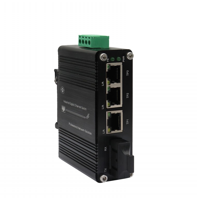 Mini Industrial Switch: 3Port Gigabit RJ45  + 1 Gigabit SC Port