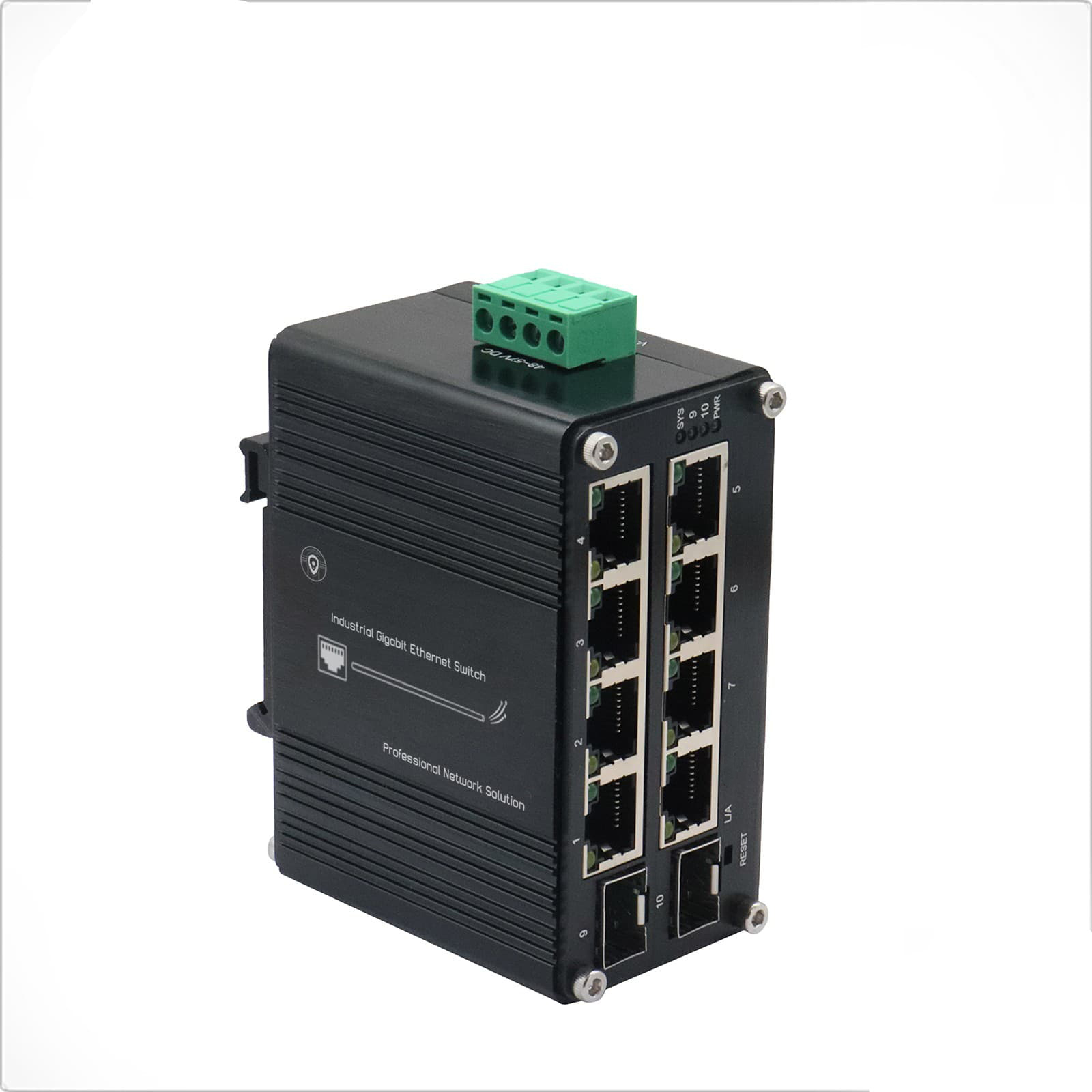 Web-Managed Industrial Mini Switch 8x Gigabit RJ45+ 2x Gigabit SFP